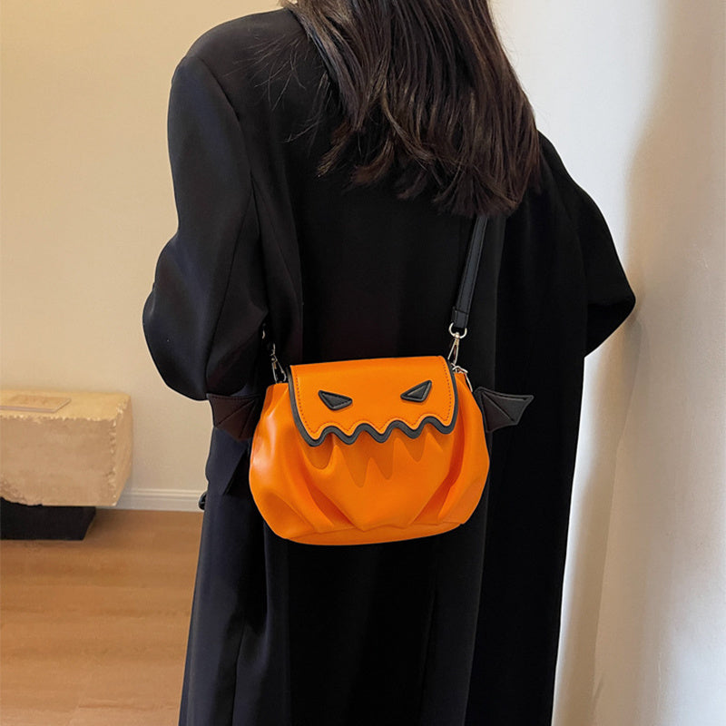 Funny crossbody bag Halloween pumpkin cartoon shoulder bag with small wings personality creative women's handbag