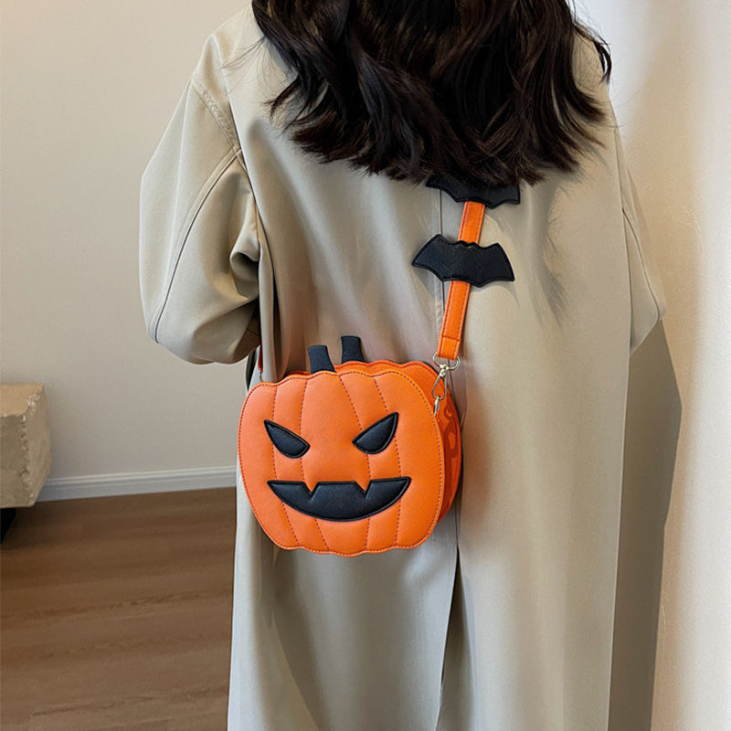 2024 Halloween Bags Funny Pumpkin Cartoon Shoulder Messenger Bags with Bats Personality Creative Women's Bags