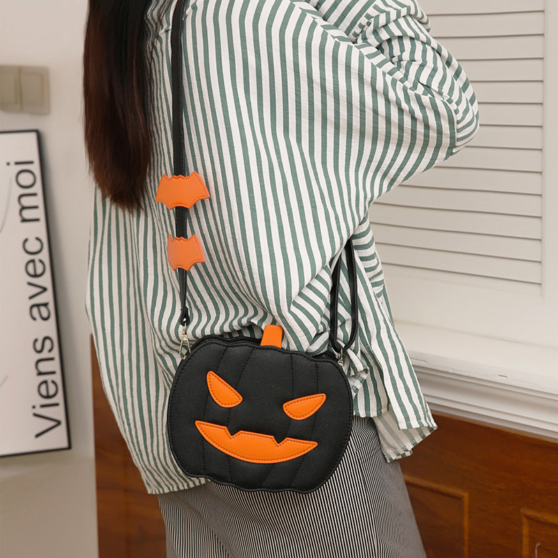 2024 Halloween Bags Funny Pumpkin Cartoon Shoulder Messenger Bags with Bats Personality Creative Women's Bags
