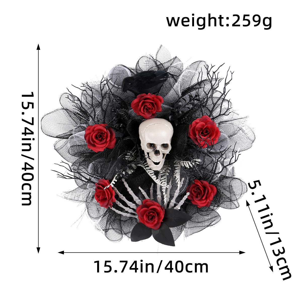 Halloween Red Rose Skull Grid Wreath Door Hanging Decoration