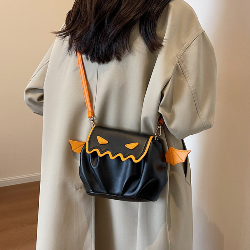 Funny crossbody bag Halloween pumpkin cartoon shoulder bag with small wings personality creative women's handbag