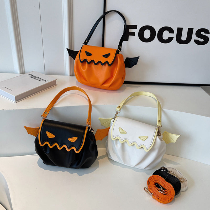 Funny crossbody bag Halloween pumpkin cartoon shoulder bag with small wings personality creative women's handbag
