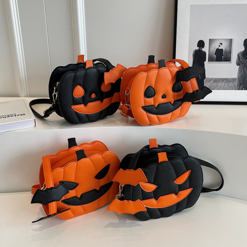 2024 Halloween Bags Funny Pumpkin Cartoon Shoulder Messenger Bags with Bats Personality Creative Women's Bags