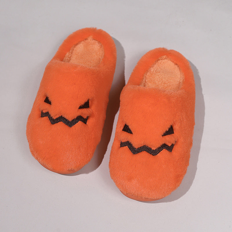 Cute Halloween Pumpkin Slippers Winter Warm Plush Bedroom Floor Home Slippers Casual Slip-on Comfortable Indoor Home Shoes
