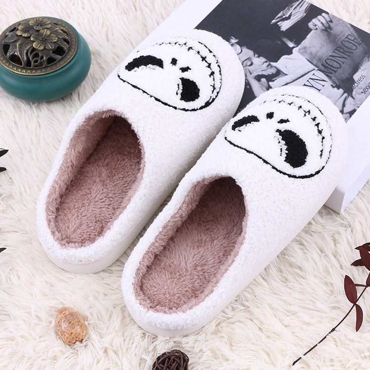 Halloween skull home slippers indoor funny non-slip home shoes winter warm bedroom slippers for women and men