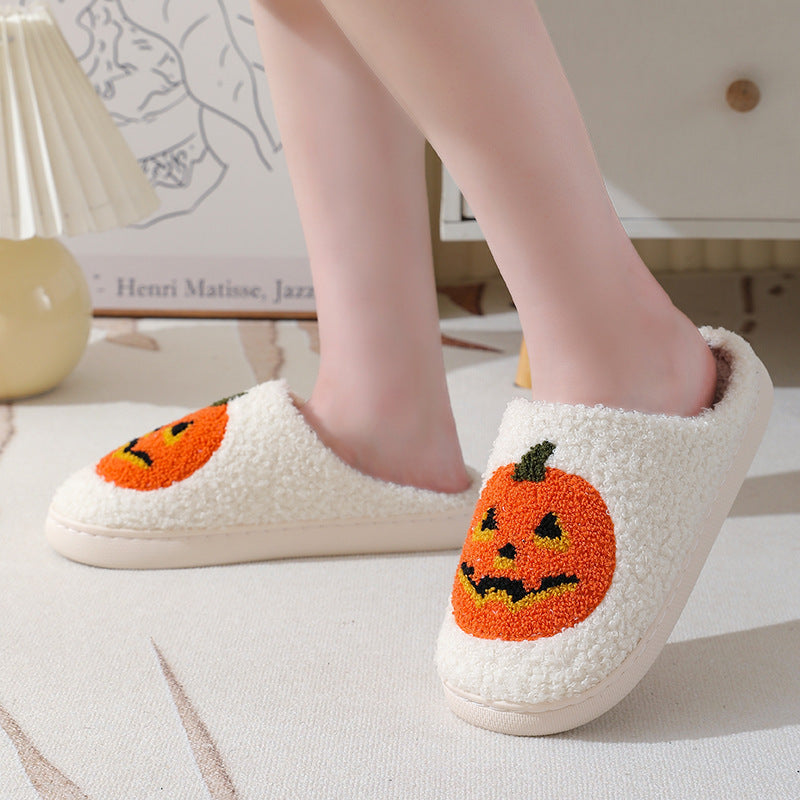 Halloween pumpkin cartoon slippers winter warm slippers for men and women couples indoor home shoes
