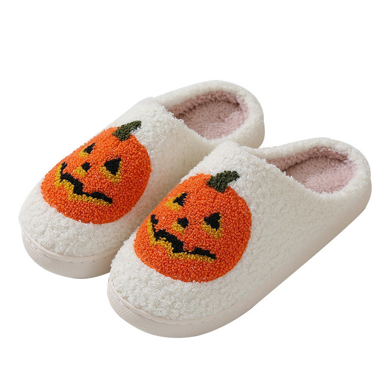 Halloween pumpkin cartoon slippers winter warm slippers for men and women couples indoor home shoes