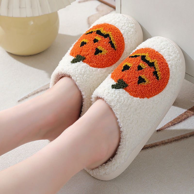 Halloween pumpkin cartoon slippers winter warm slippers for men and women couples indoor home shoes