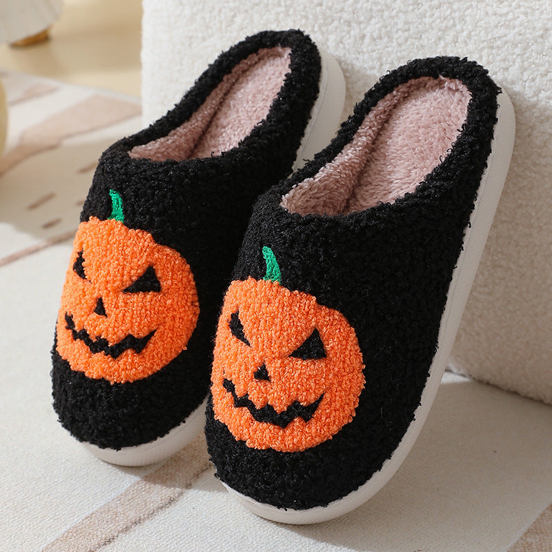 Halloween pumpkin cartoon slippers winter warm slippers for men and women couples indoor home shoes