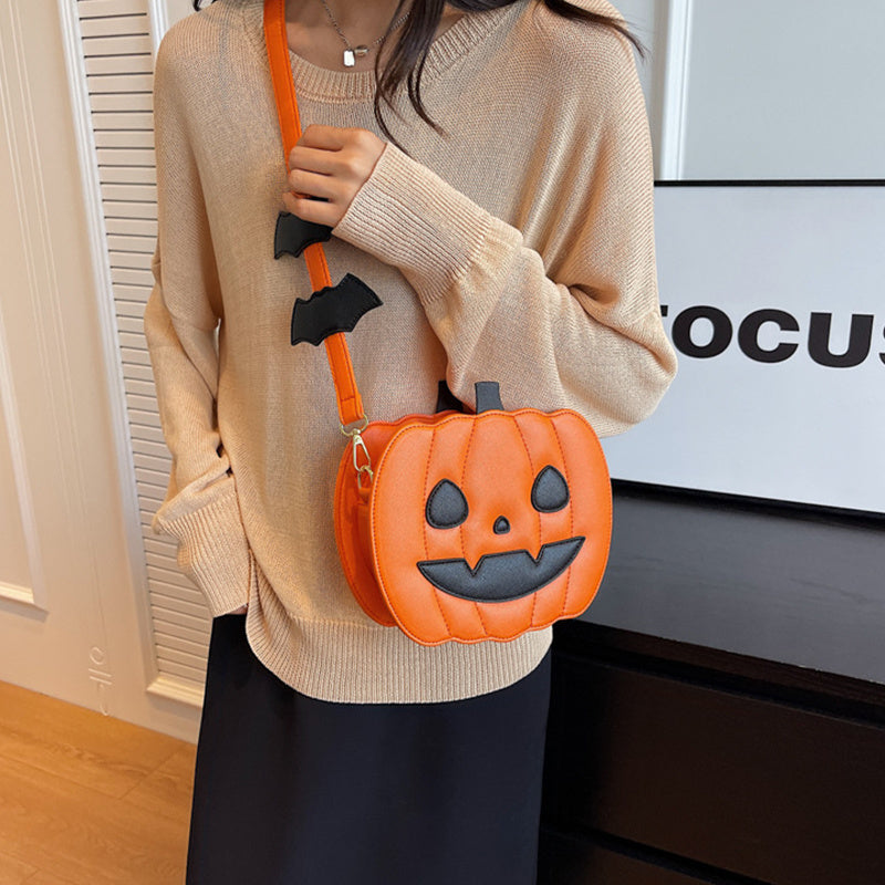 2024 Halloween Bags Funny Pumpkin Cartoon Shoulder Messenger Bags with Bats Personality Creative Women's Bags