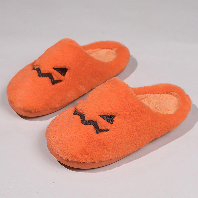 Cute Halloween Pumpkin Slippers Winter Warm Plush Bedroom Floor Home Slippers Casual Slip-on Comfortable Indoor Home Shoes