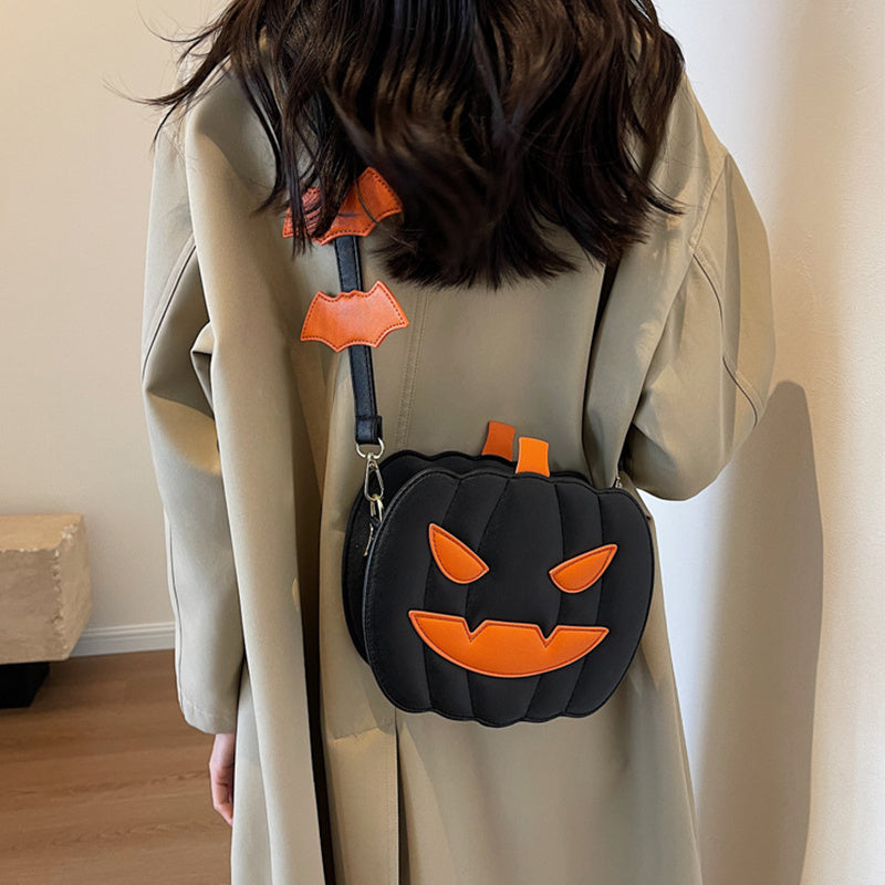 2024 Halloween Bags Funny Pumpkin Cartoon Shoulder Messenger Bags with Bats Personality Creative Women's Bags