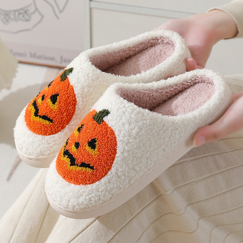 Halloween pumpkin cartoon slippers winter warm slippers for men and women couples indoor home shoes