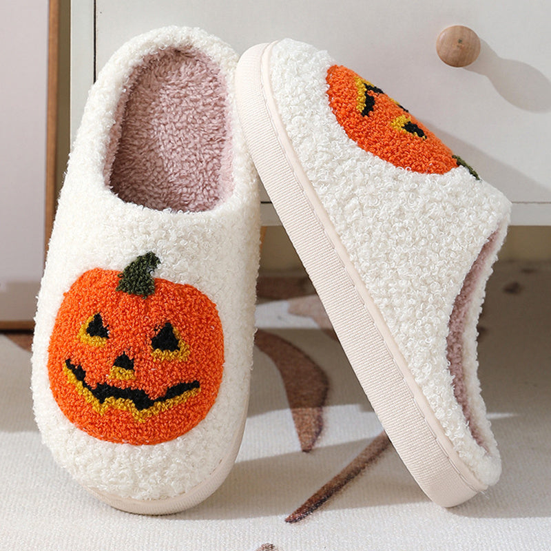 Halloween pumpkin cartoon slippers winter warm slippers for men and women couples indoor home shoes