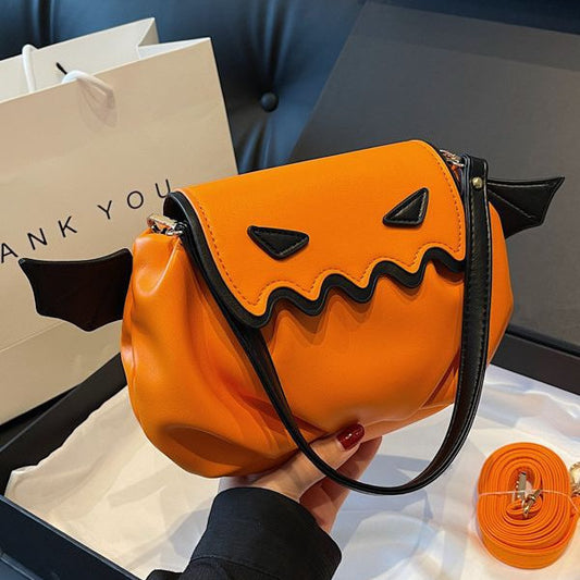 Funny crossbody bag Halloween pumpkin cartoon shoulder bag with small wings personality creative women's handbag