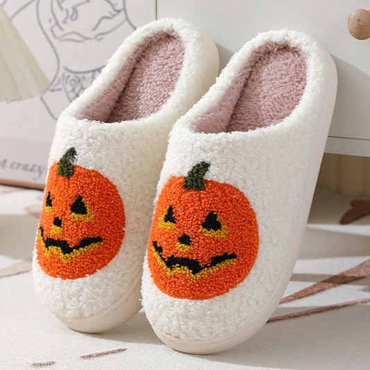 Halloween pumpkin cartoon slippers winter warm slippers for men and women couples indoor home shoes