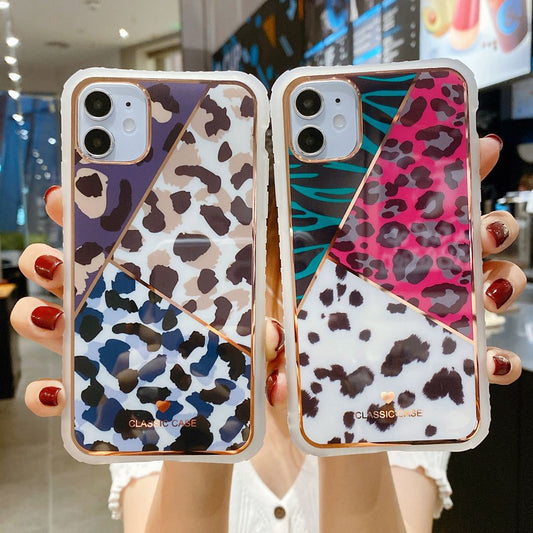 Electroplated love leopard print small waist protective cover mobile phone case