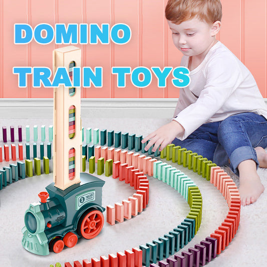 Domino car puzzle automatic release licensed electric building block train toy