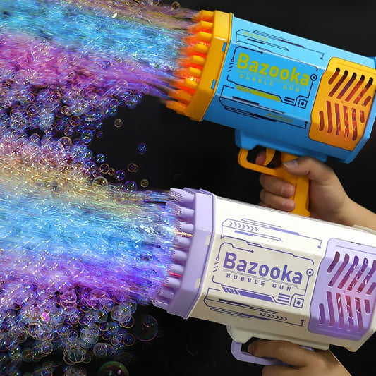 Bubble gun rocket 69 hole soap bubble machine gun shape automatic blower with pom pom light toy for children