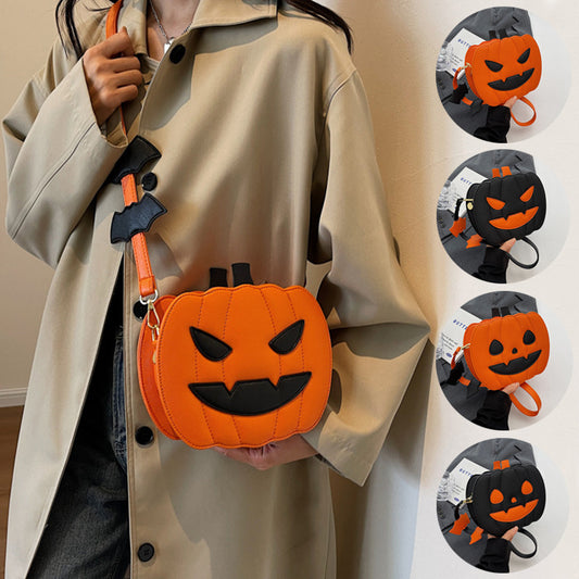 2024 Halloween Bags Funny Pumpkin Cartoon Shoulder Messenger Bags with Bats Personality Creative Women's Bags